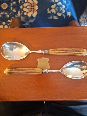 W. R. Humphreys Antler Handle SaladServing Spoon and Fork Set